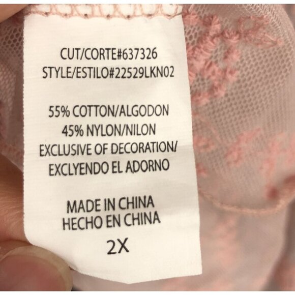 HeartSoul Womens Sheer Lace Mesh Boho Chic Blouse 2X Petal Pink Bohemian Coastal - Picture 5 of 8